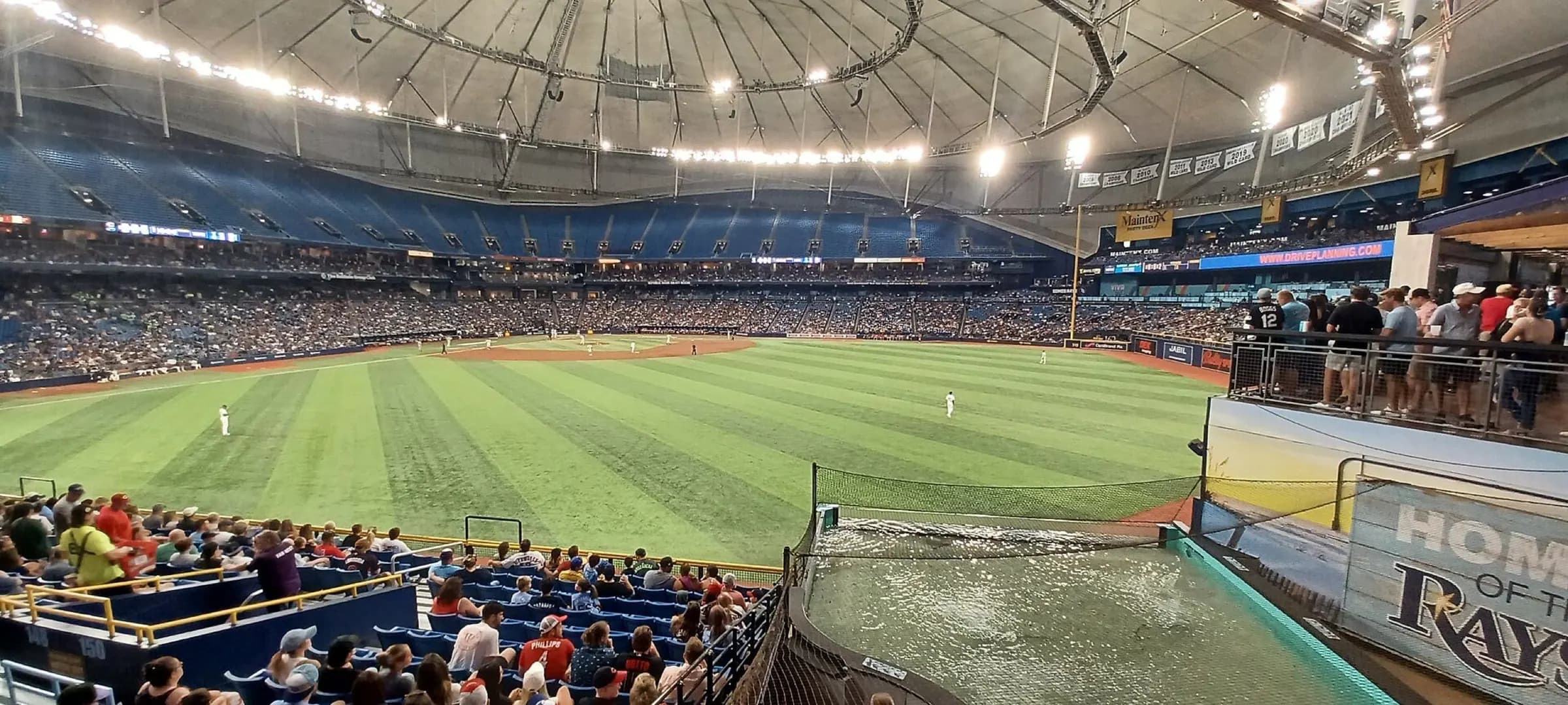 Playing field and Rays Touch Tank inside Tropicana Field.