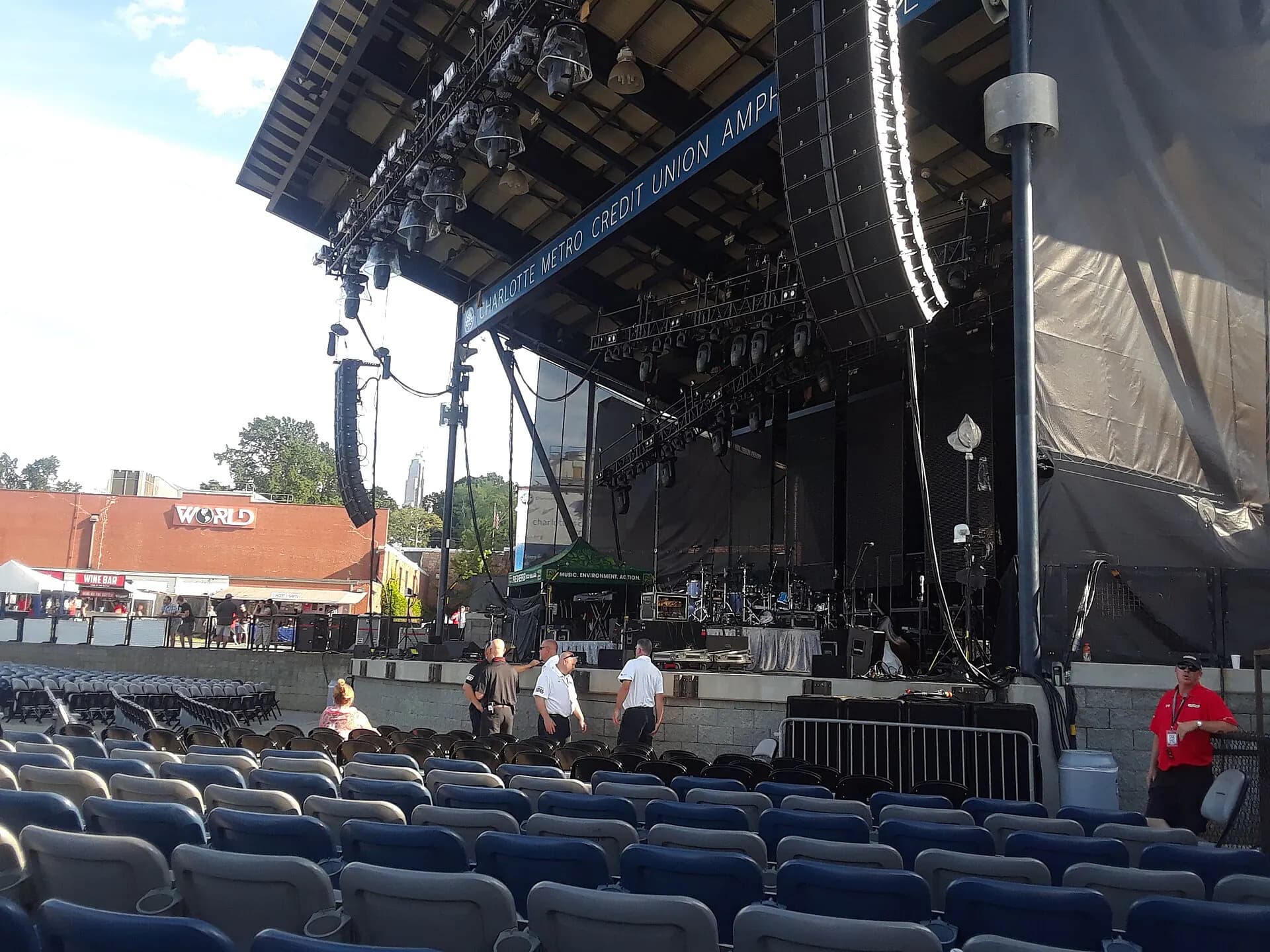 Rows of seats facing the stage at Truliant Amphitheater in Charlotte.