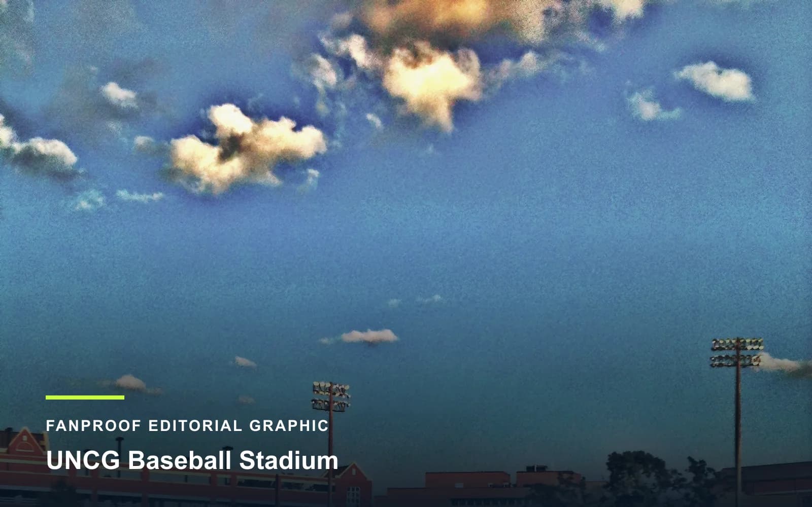 FanProof editorial graphic derived from a reuse-cleared view of UNCG Baseball Stadium, home of UNC Greensboro baseball.