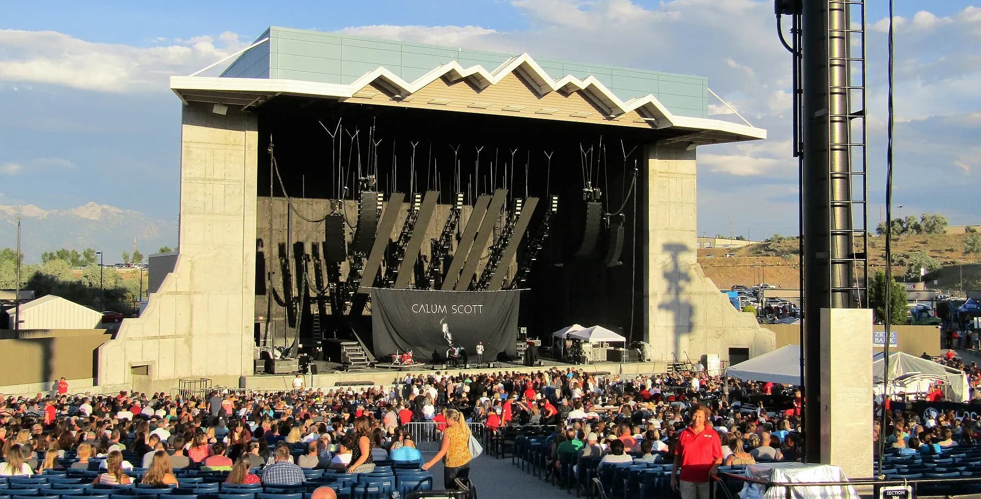 Wide view of the stage and audience area at Utah First Credit Union Amphitheatre.