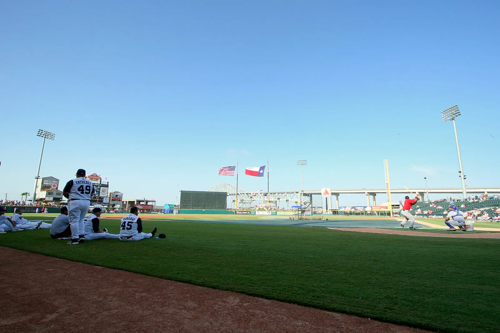 Field-level view across Whataburger Field during a game