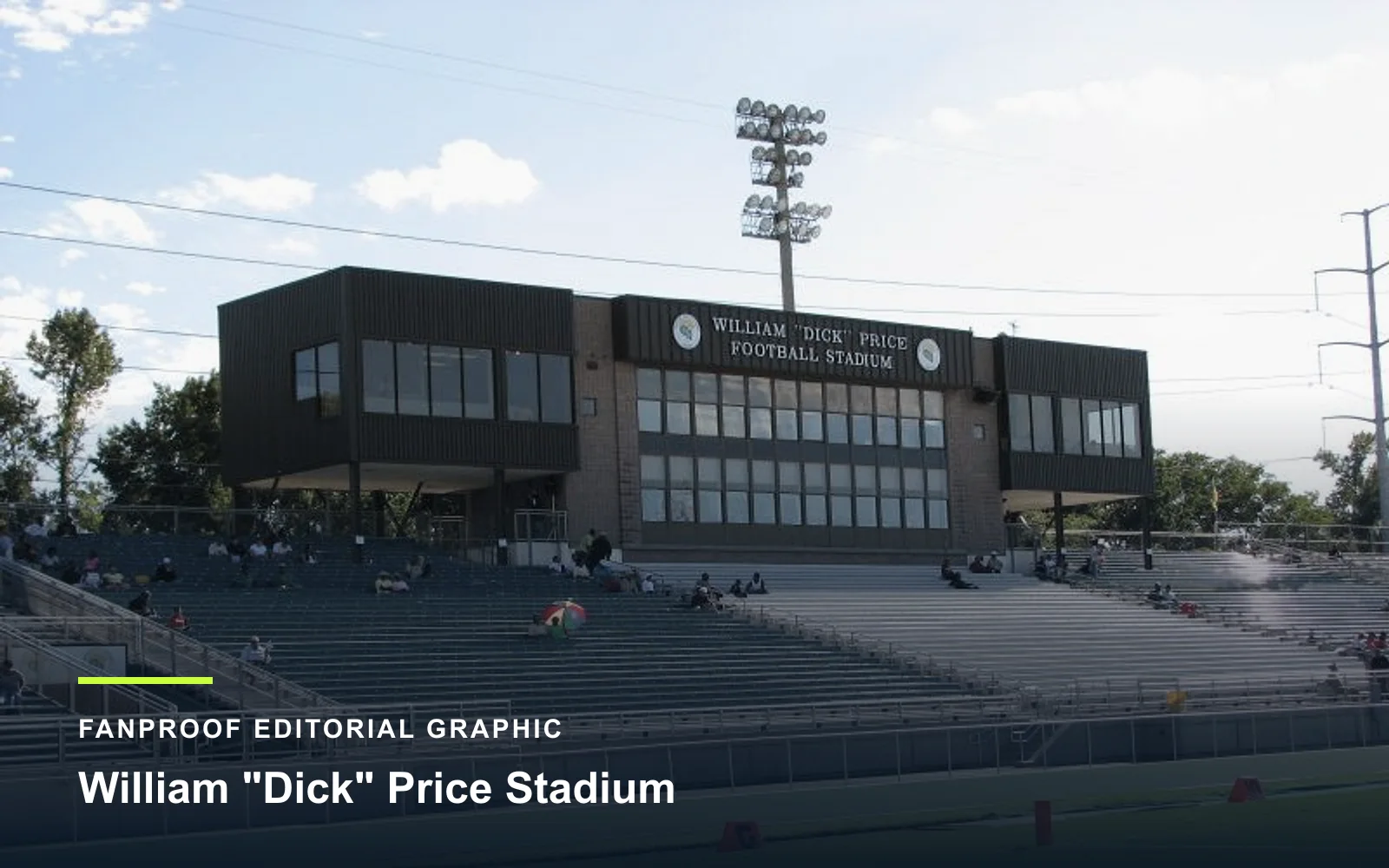 FanProof editorial graphic derived from a reuse-cleared view of William "Dick" Price Stadium, home of Norfolk State Spartans football.