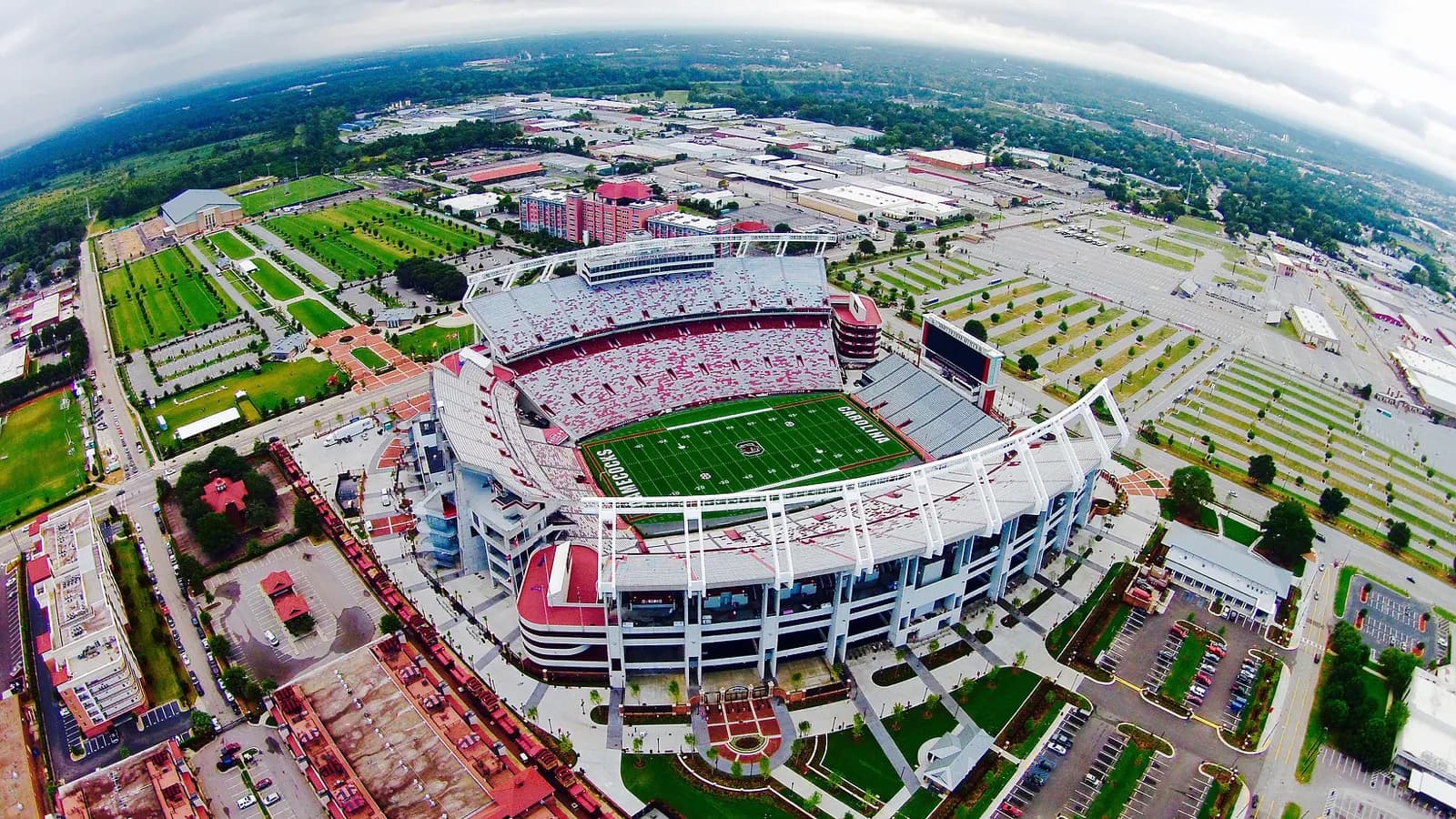 Aerial landscape view of Williams-Brice Stadium in Columbia.