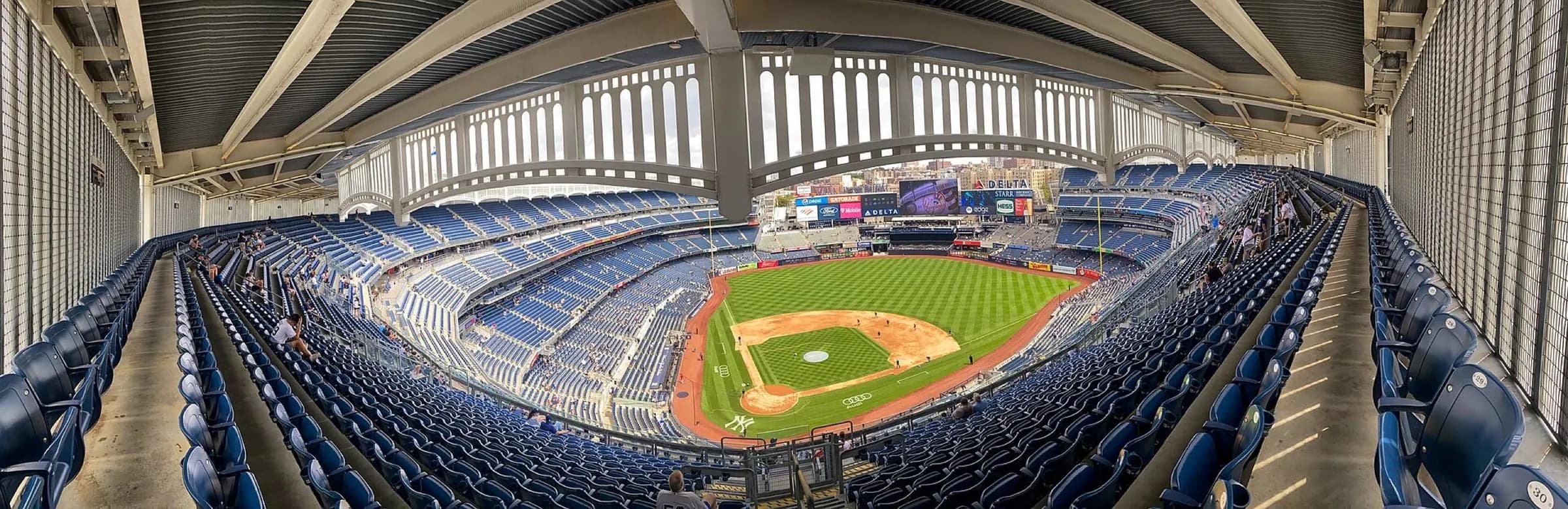 Wide view of Yankee Stadium.
